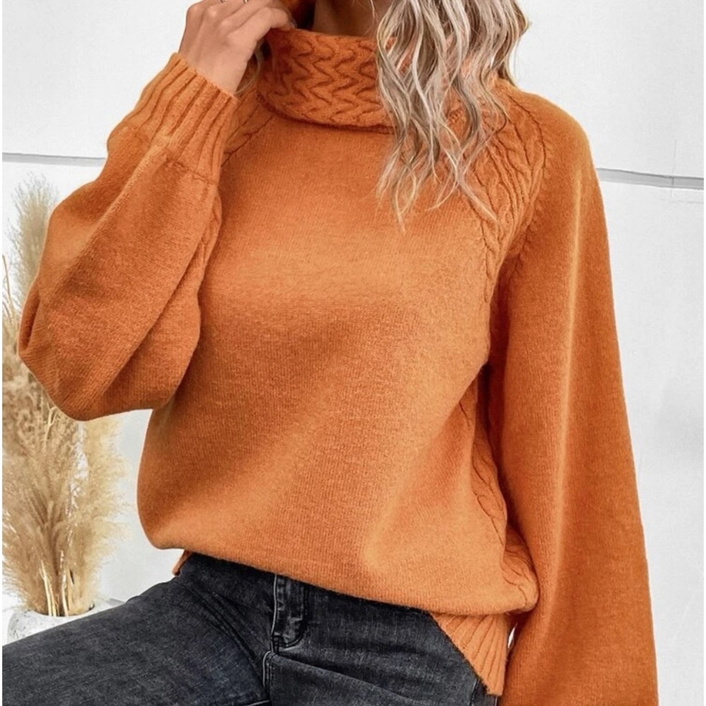 New orange cableknit turtleneck sweater - Picture 2 of 7